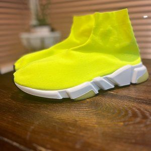 Pre-owned Unworn Balenciaga Speed Trainer Mid ‘Neon’ Size 46 with Original Bag